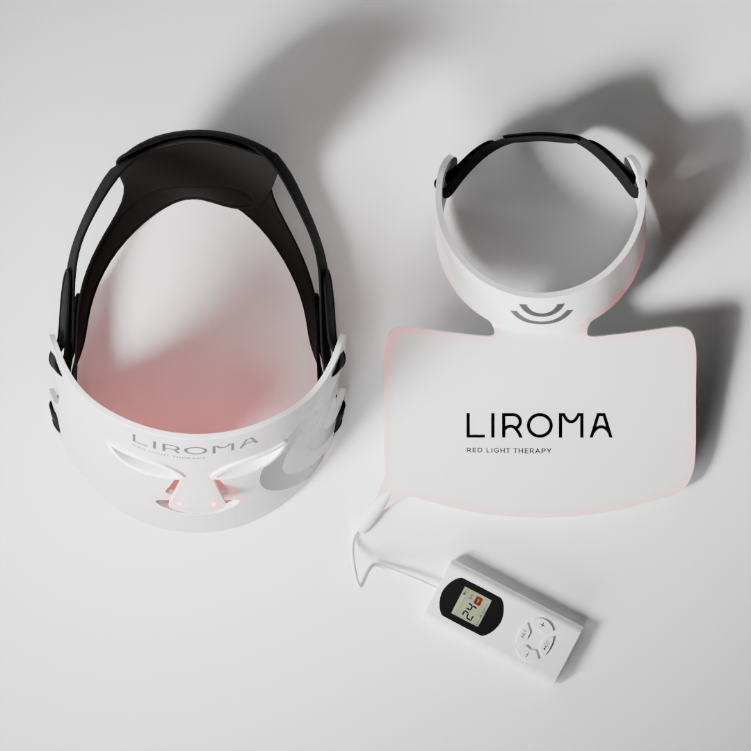 LIROMA® LED terapeitiskā sarkanās gaismas un tuvā infrasarkanā starojuma sejas, kakla un dekoltē maska